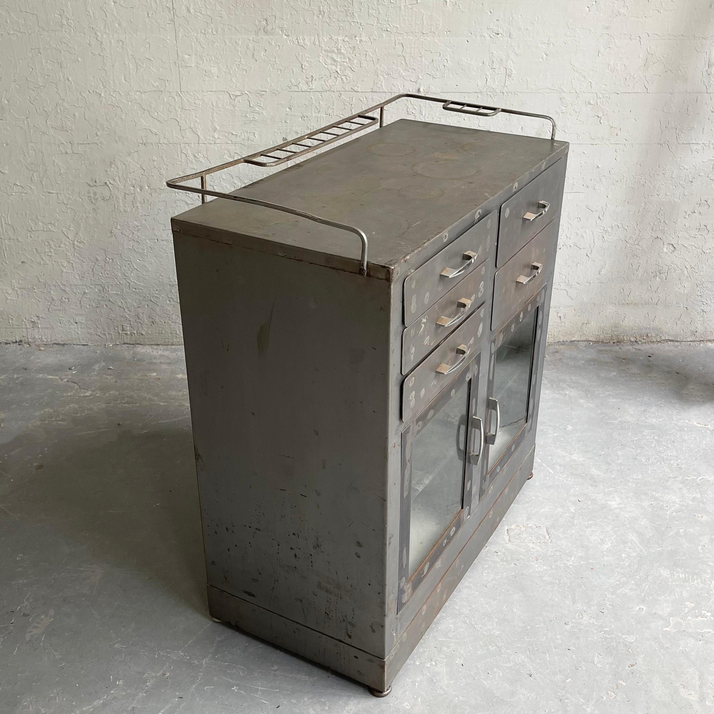 20th Century Brushed Steel Industrial Nurse Station Apothecary Cabinet