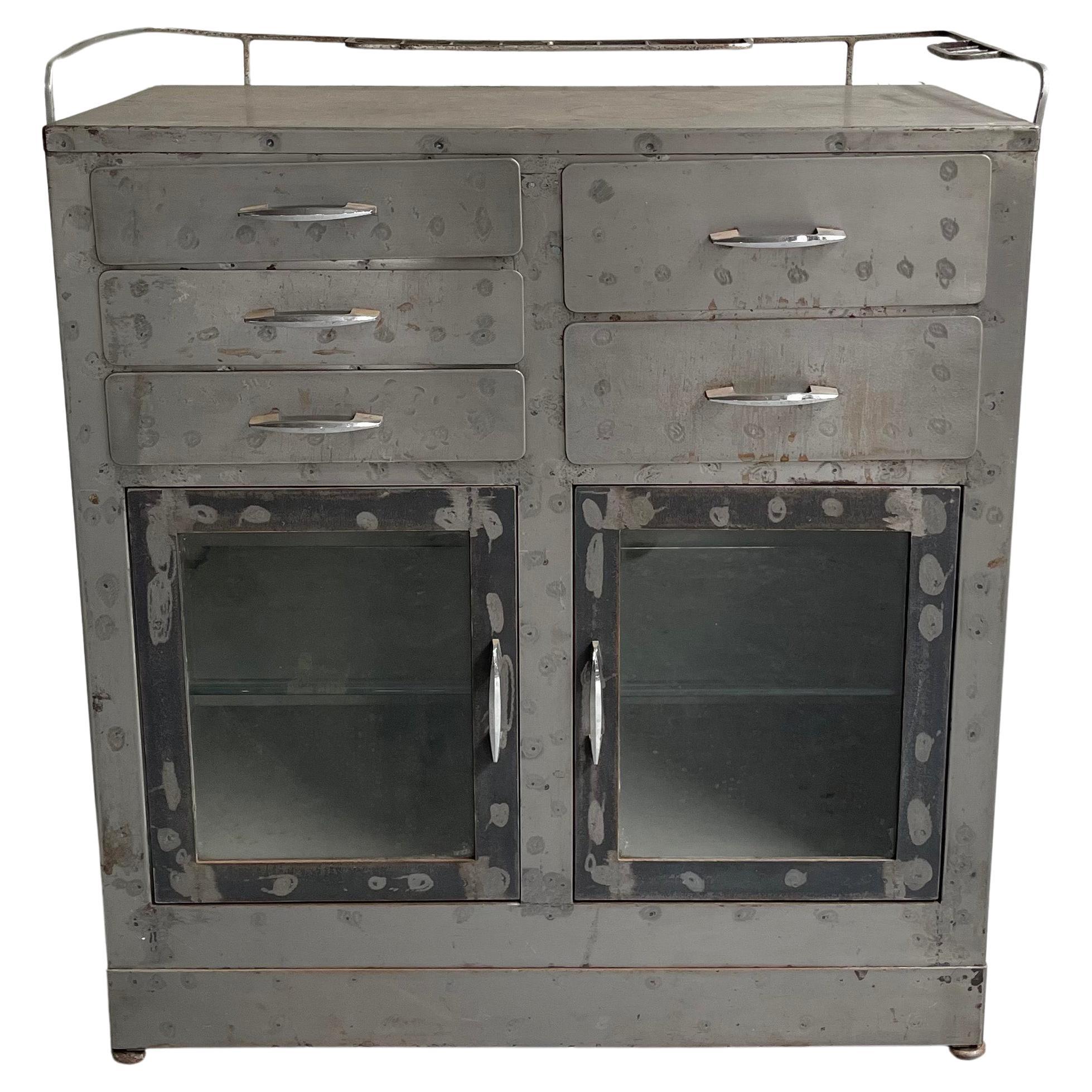 Tall Industrial Mid Century Six Stack Brushed Steel Barrister Bookcase