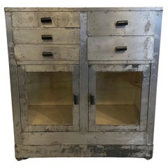 Vintage Brushed Steel Industrial Nurse Station Apothecary Cabinet