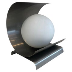 Brushed Steel & Opaline Table Lamp. French Work in the Style of François Monnet