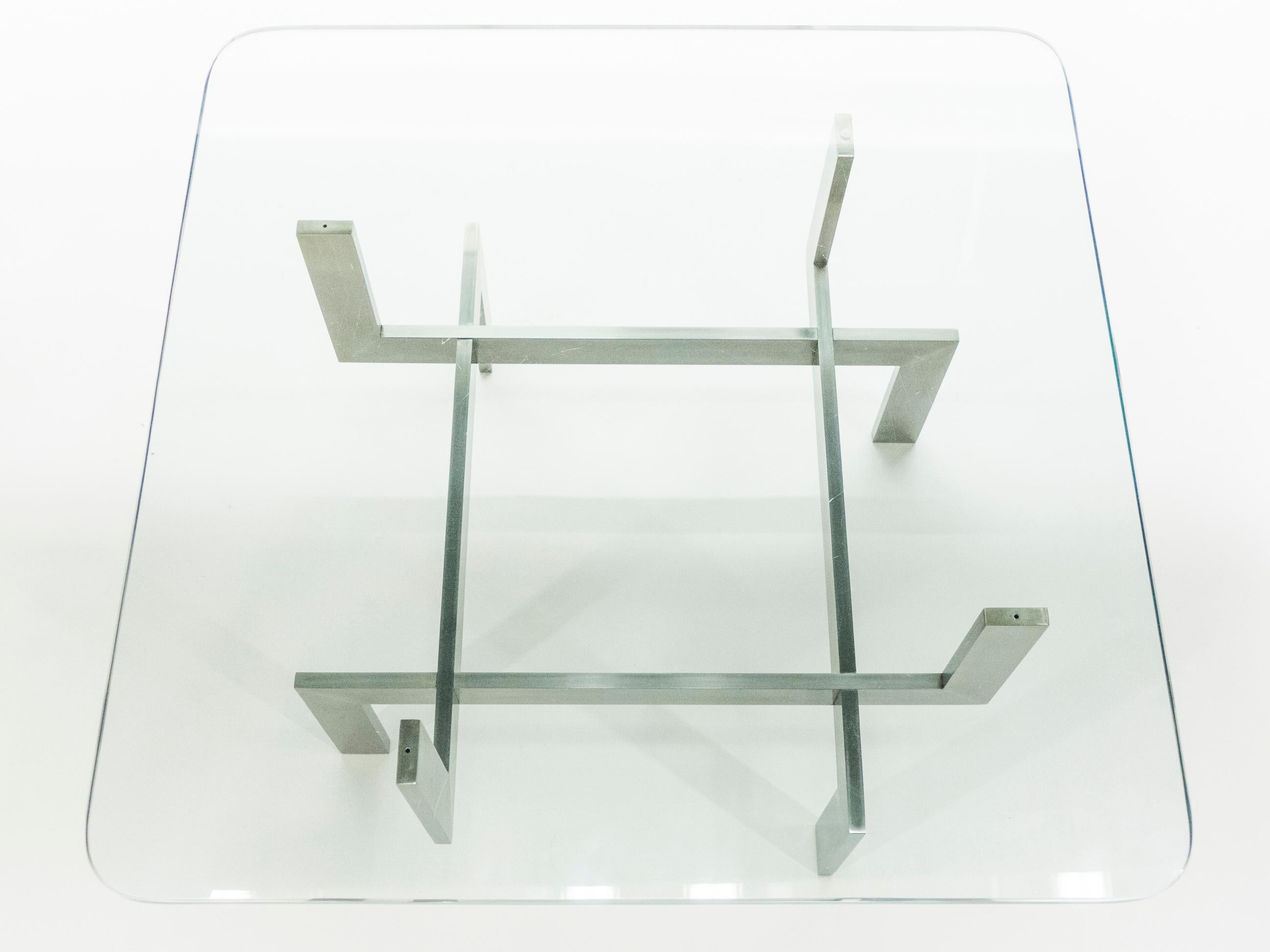 Brushed Steel Paul Legeard Square Coffee Table, 1970s In Good Condition In Paris, IDF