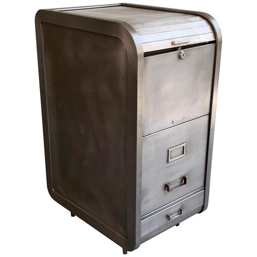 Brushed Steel Roll Top File Cabinet By Steel Master At 1stdibs