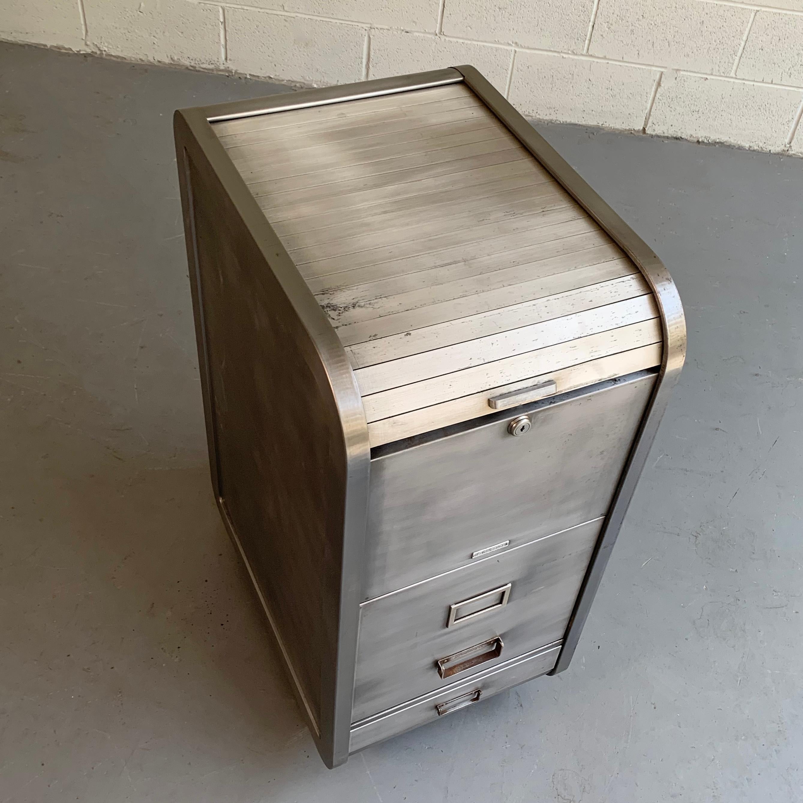 Brushed Steel Roll Top File Cabinet By Steel Master At 1stdibs