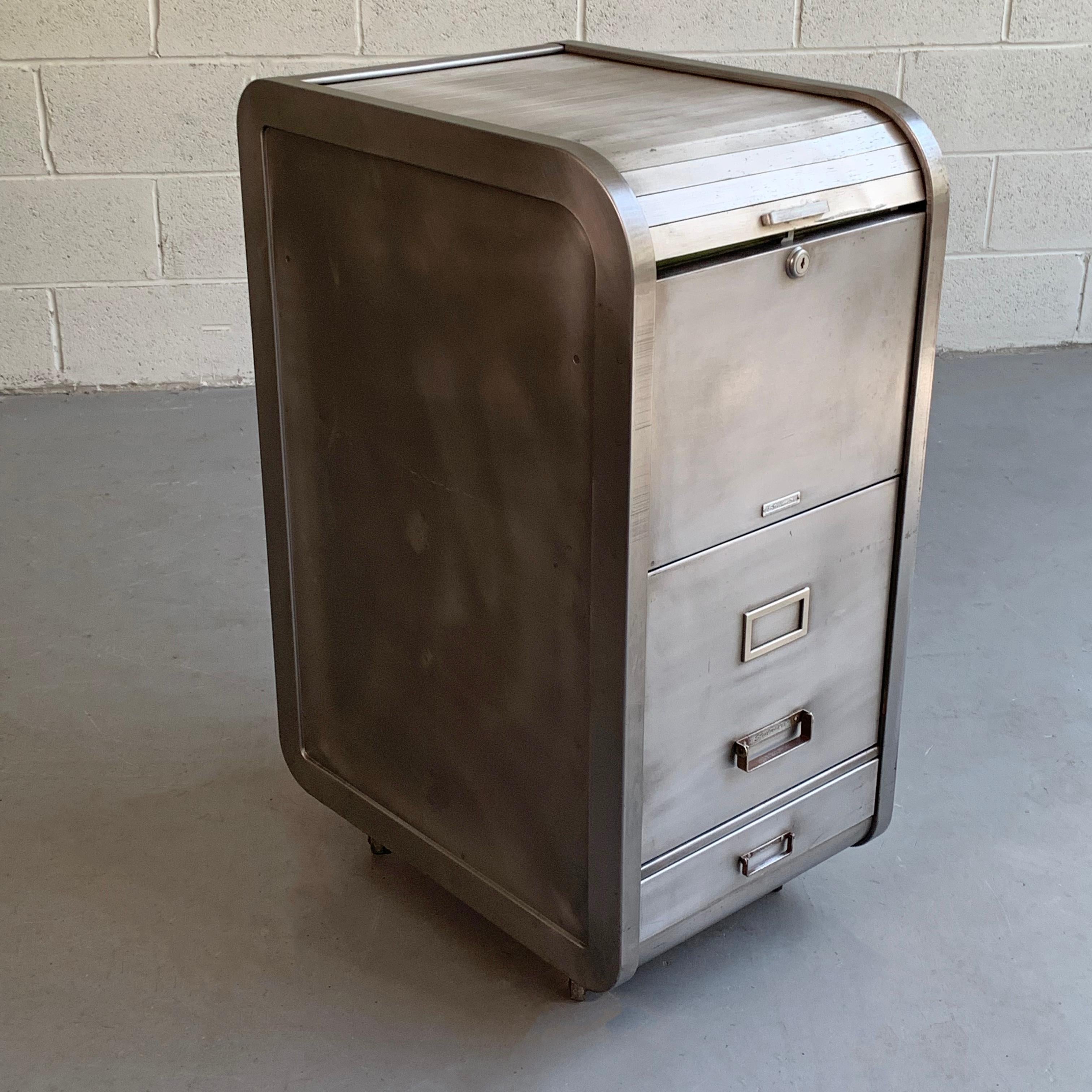 Industrial Brushed Steel Roll Top File Cabinet by Steel Master