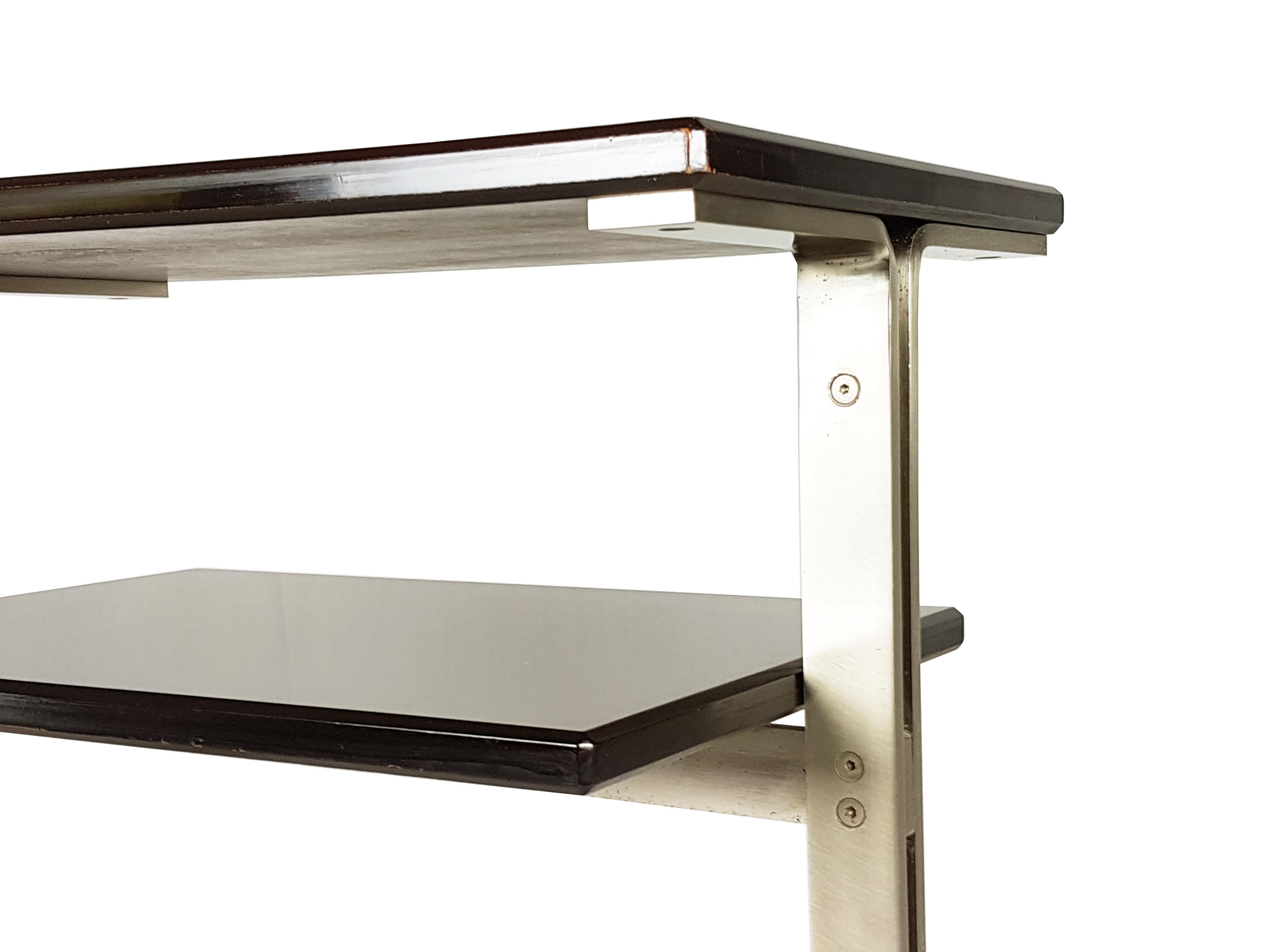 Brushed Steel & Stained Wood 1960s Office, Tv or Service Trolley by Formanova For Sale 3
