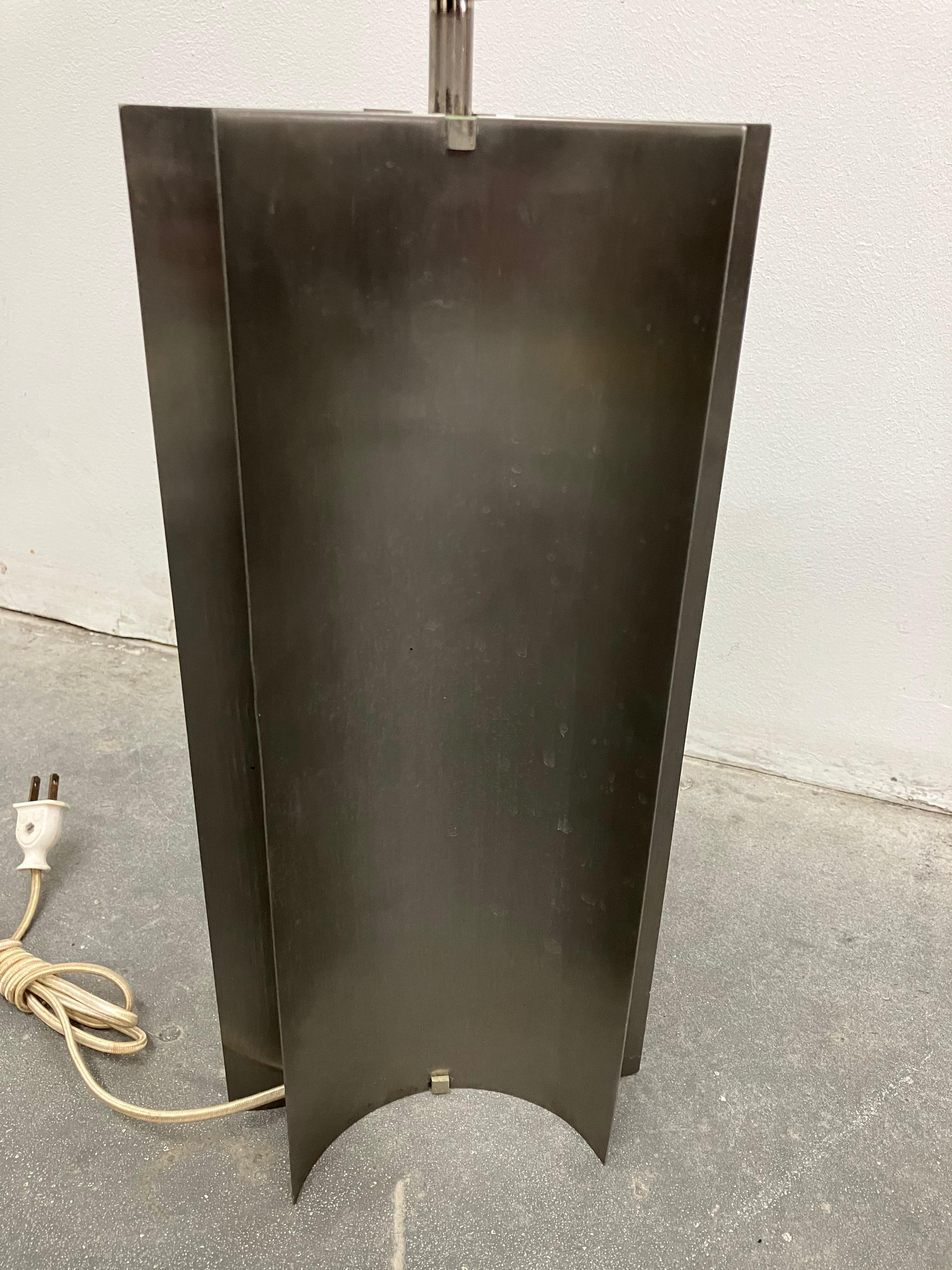 Brushed Steel Table Lamp In Good Condition For Sale In Brooklyn, NY