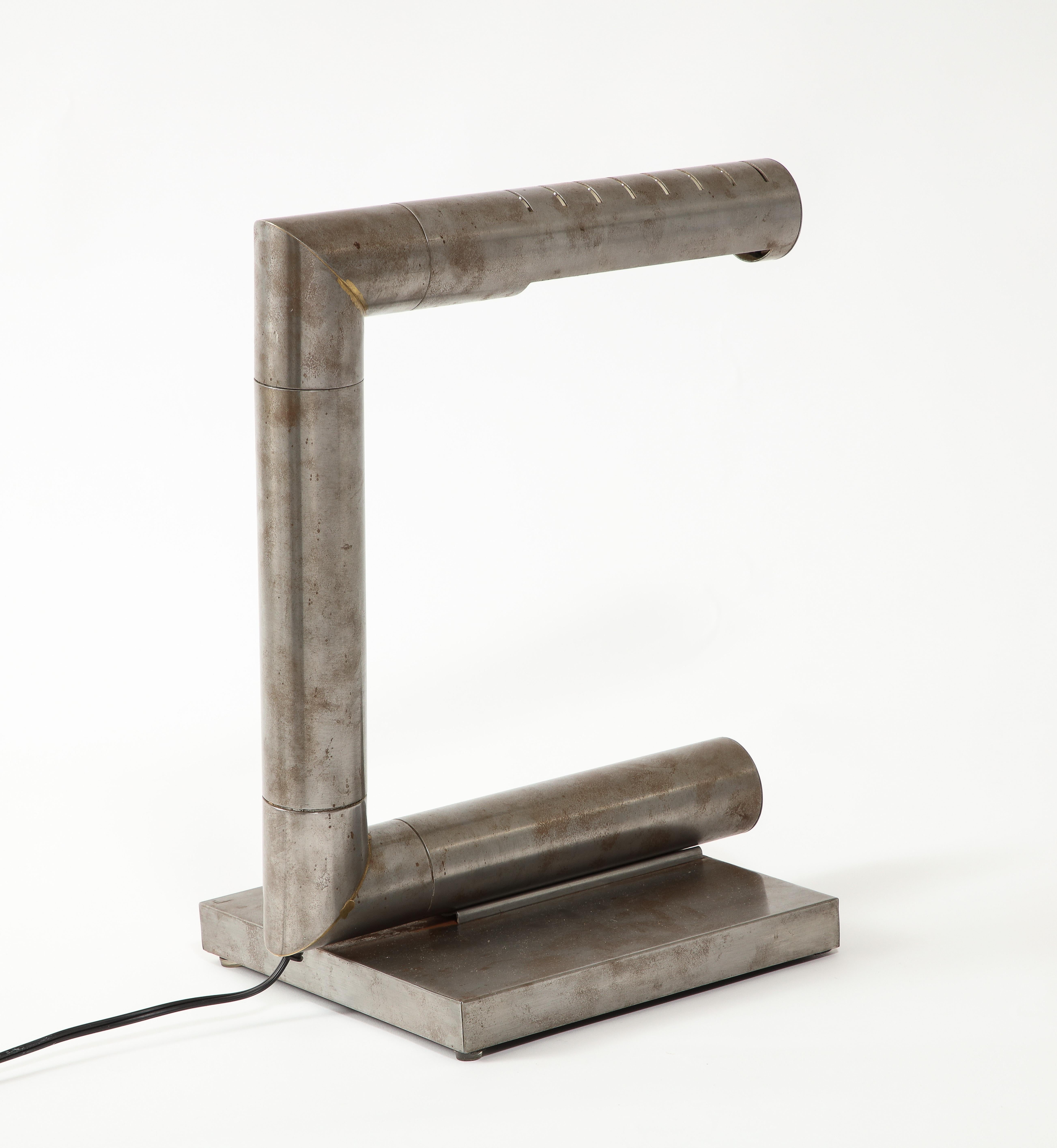 Brushed Steel Industrial Modernist Tubular Desk Task Lamp, Italy 1960's For Sale 6