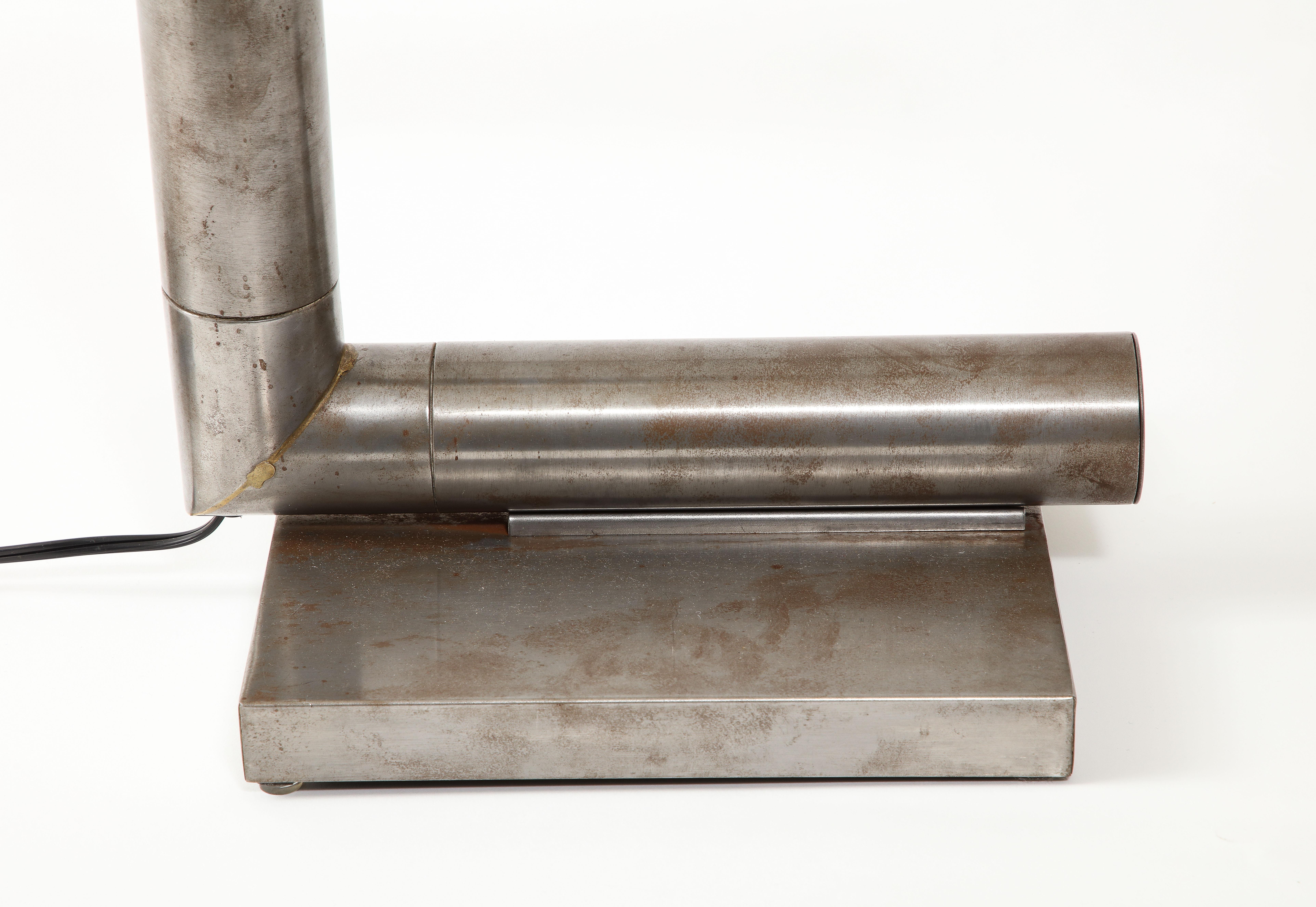 Brushed Steel Industrial Modernist Tubular Desk Task Lamp, Italy 1960's In Good Condition For Sale In New York, NY