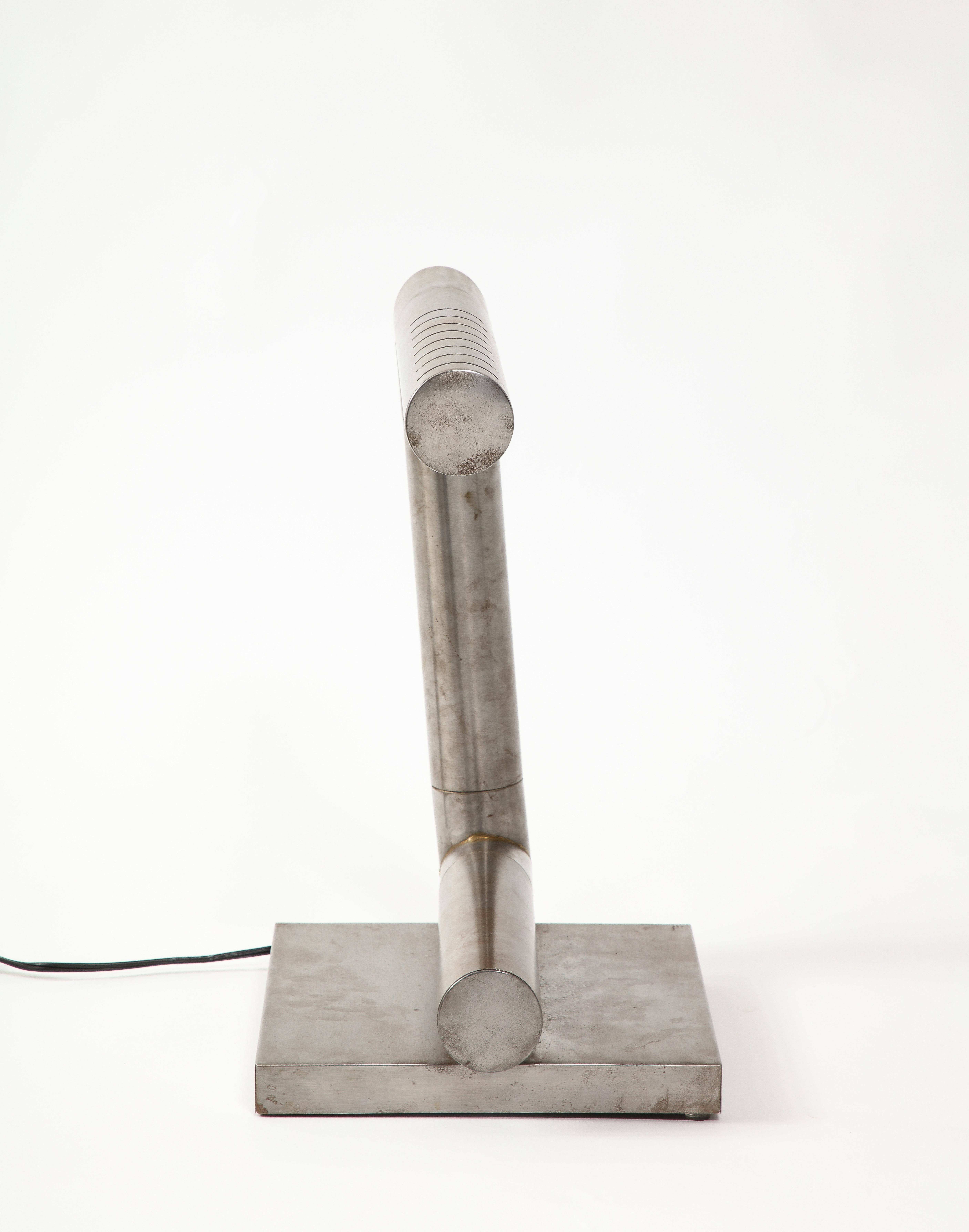 Brushed Steel Industrial Modernist Tubular Desk Task Lamp, Italy 1960's For Sale 1