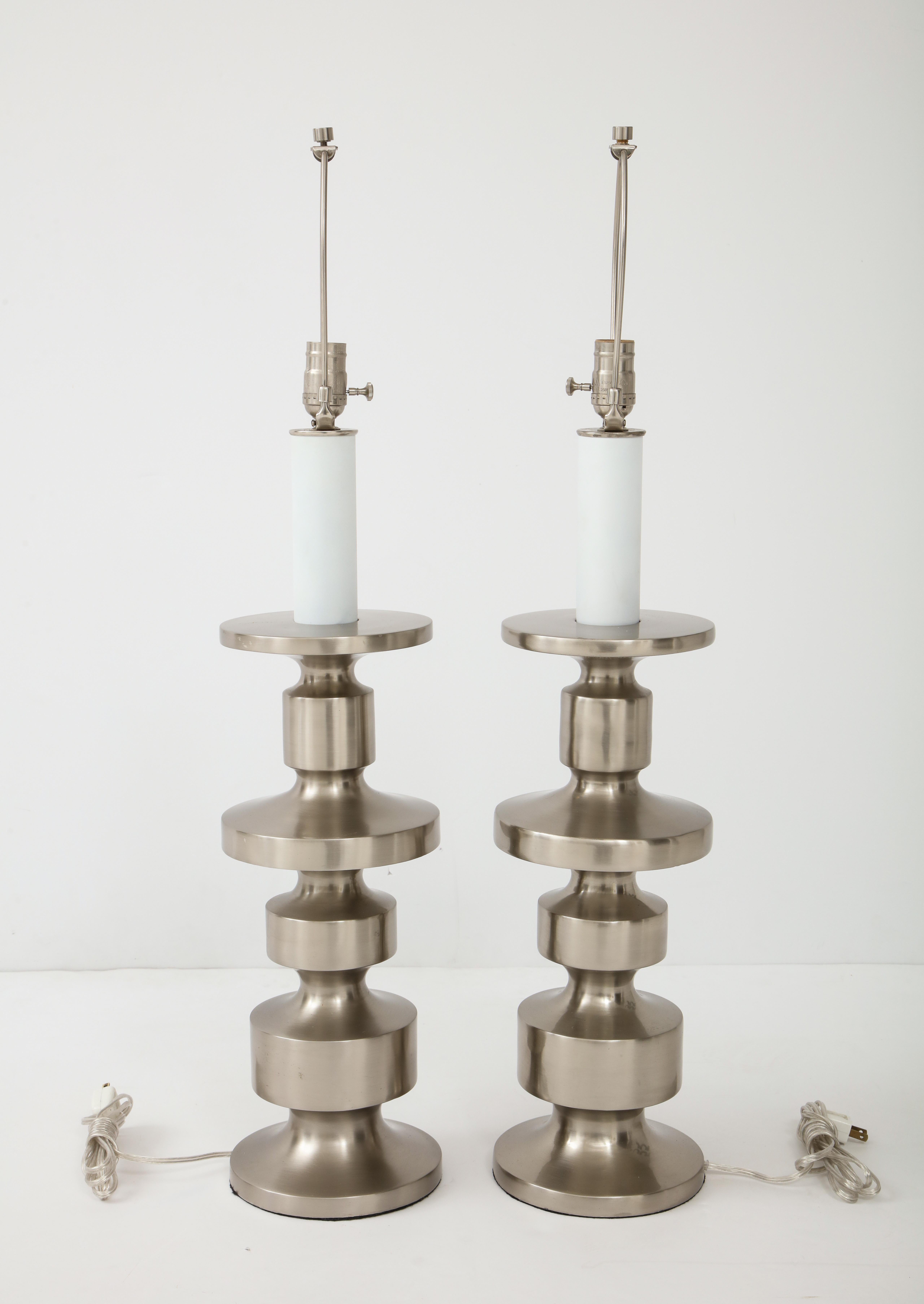 Modern Brushed Steel Totem Lamps For Sale