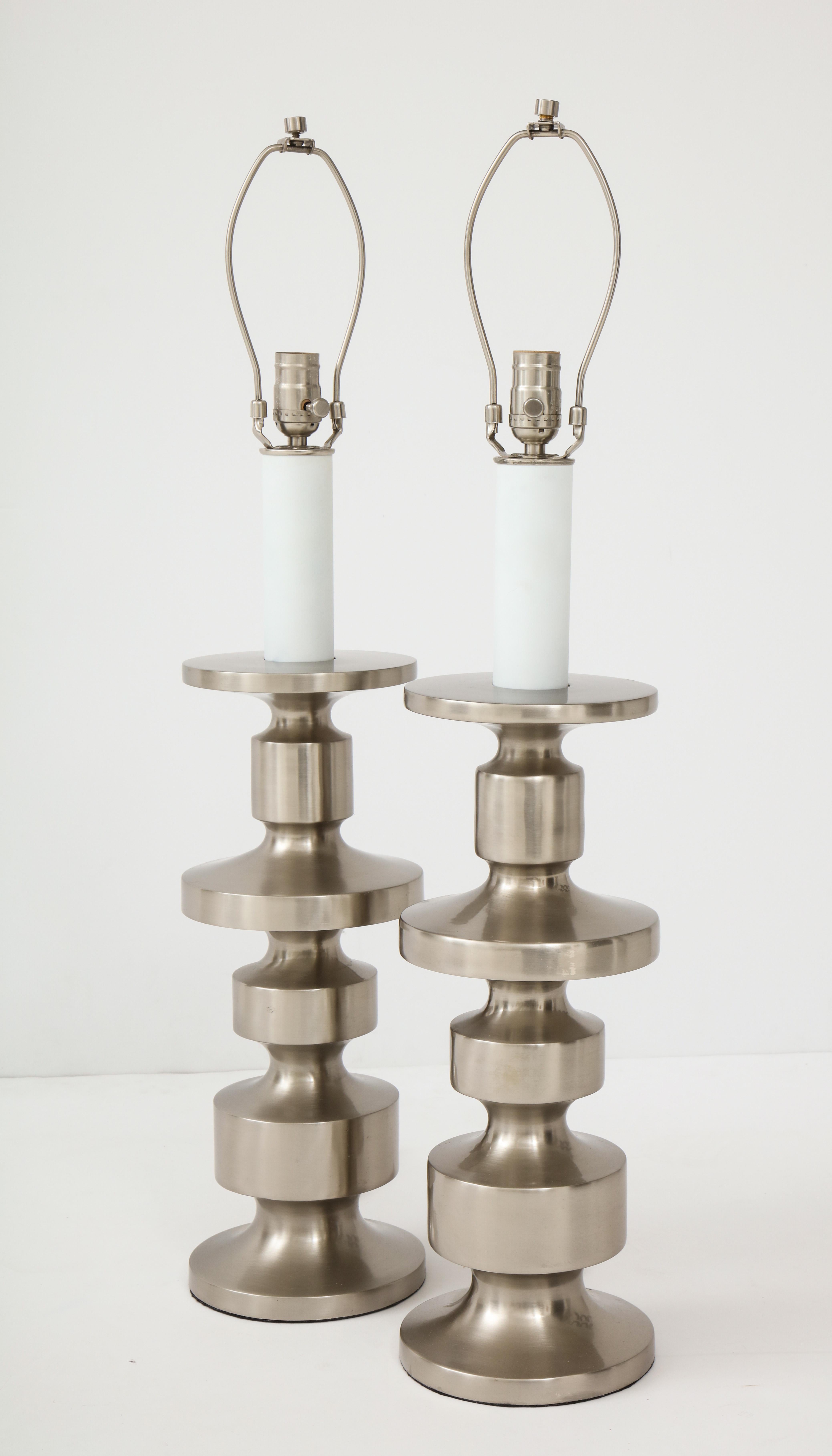 American Brushed Steel Totem Lamps For Sale