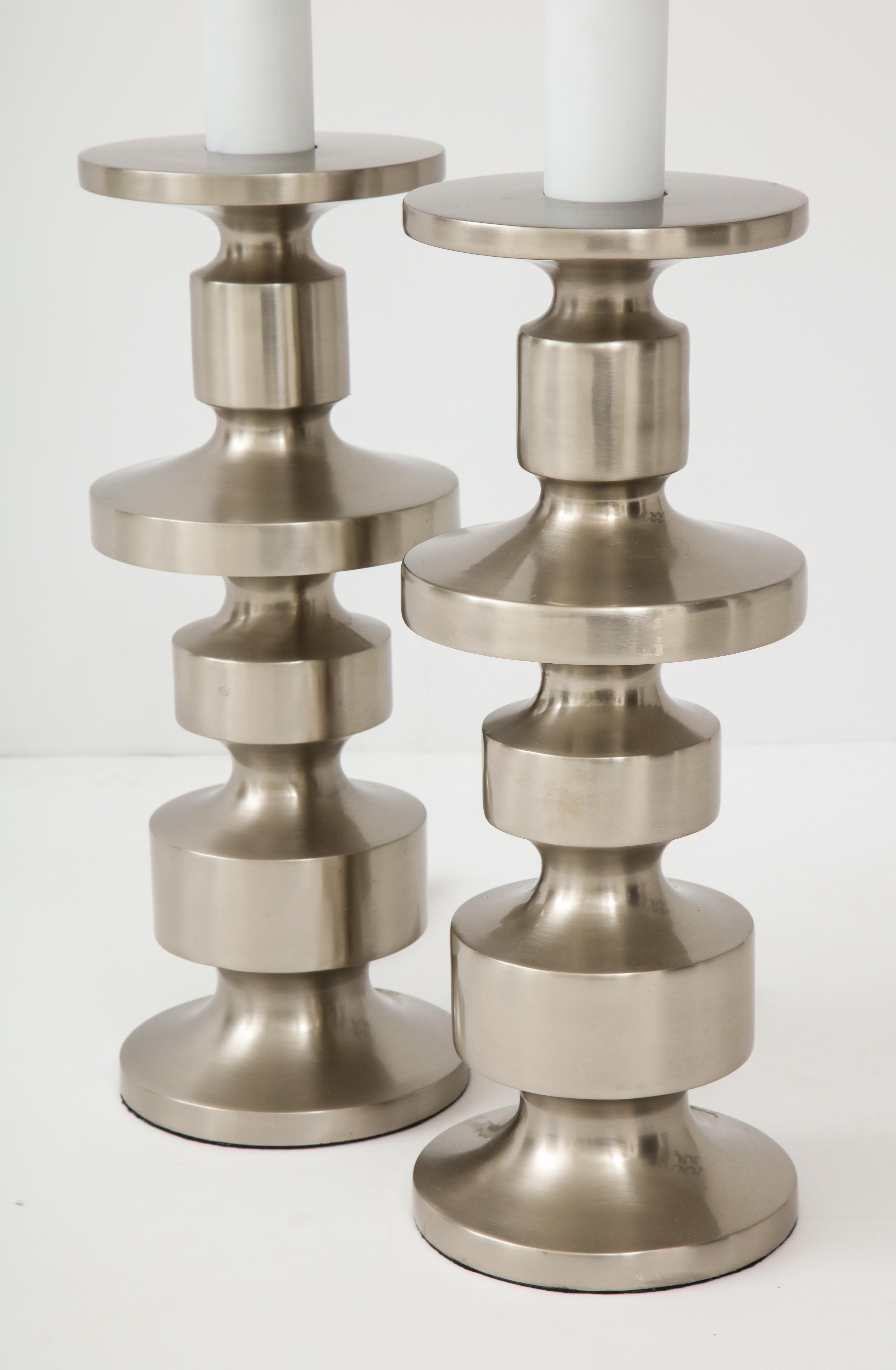 20th Century Brushed Steel Totem Lamps For Sale