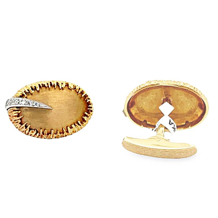 Victorian Brushed Textured Goldtone and Diamond Retro Cufflinks For Sale