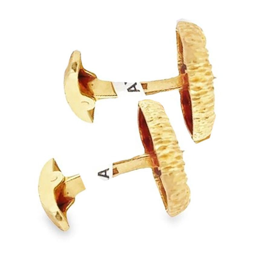 Brushed Textured Goldtone and Diamond Retro Cufflinks In Excellent Condition For Sale In Beverly Hills, CA