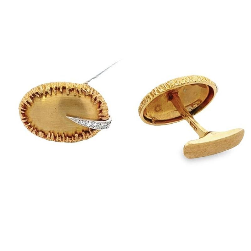 Women's or Men's Brushed Textured Goldtone and Diamond Retro Cufflinks For Sale