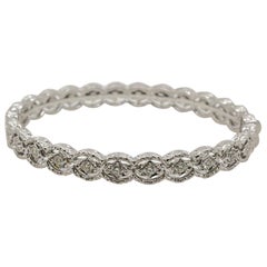 Brushed White Gold Round Diamond Hinged Bangle