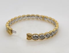 Brushed Yellow Gold Round Diamond & White Gold Hinged Bangle