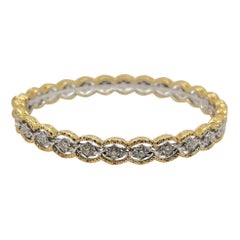Brushed Yellow Gold Round Diamond & White Gold Hinged Bangle