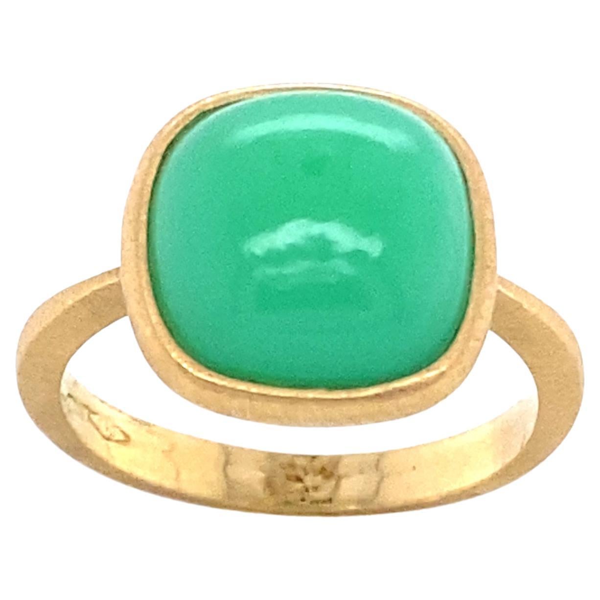 Brushed Yellow Gold with a Cabochon Crisaprasio Cocktail Ring For Sale