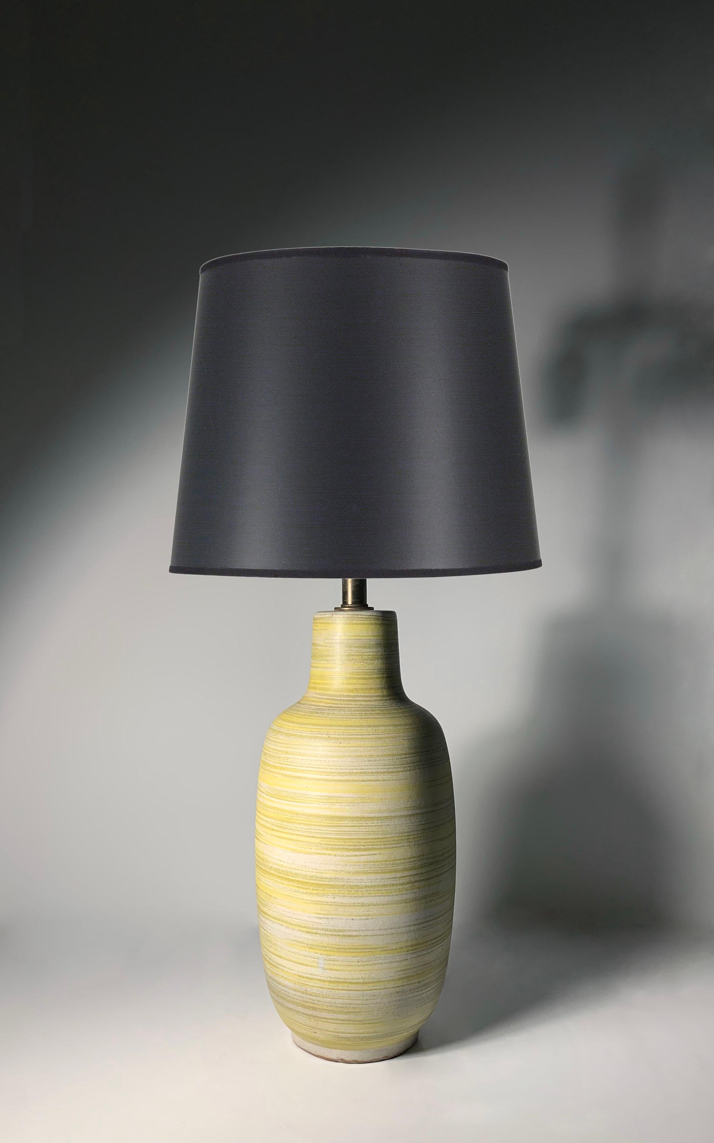 Vintage Brushed Yellow/Green Ceramic Table Lamp by Lee Rosen for Design Technics.  Manner of Gordon Martz

29