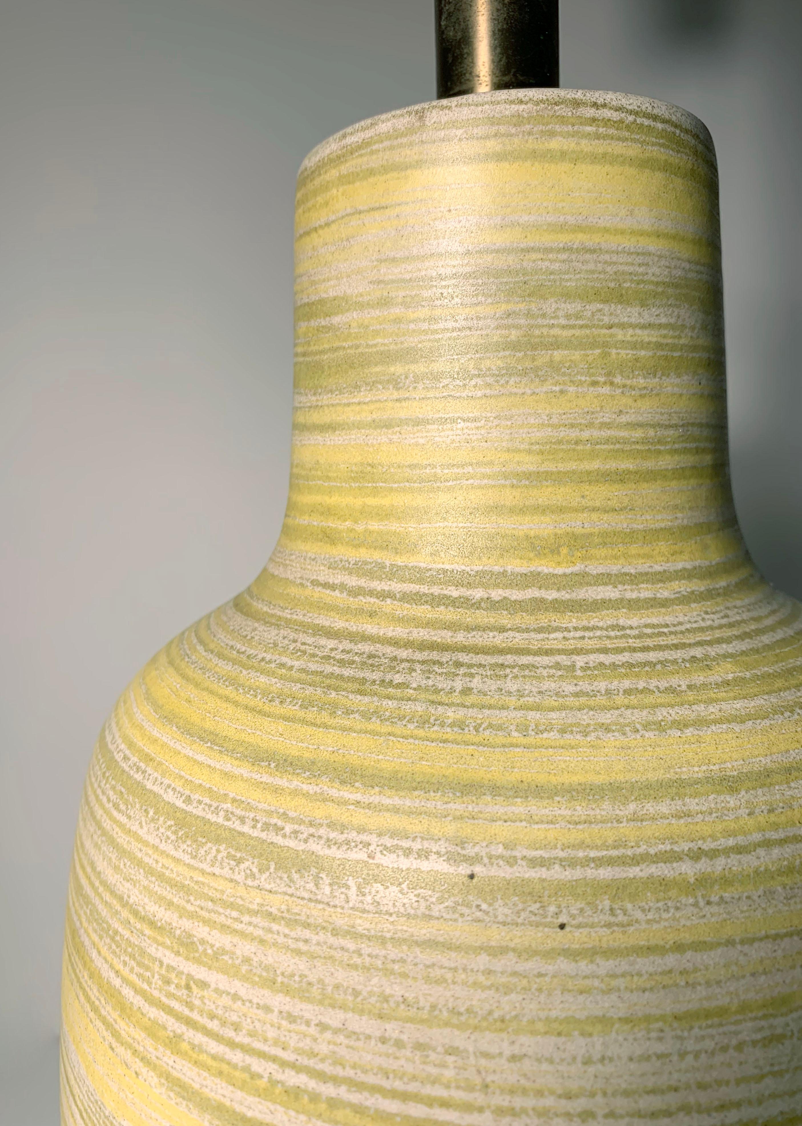 Brushed Yellow/Green Ceramic Table Lamp by Lee Rosen for Design Technics In Good Condition For Sale In Chicago, IL