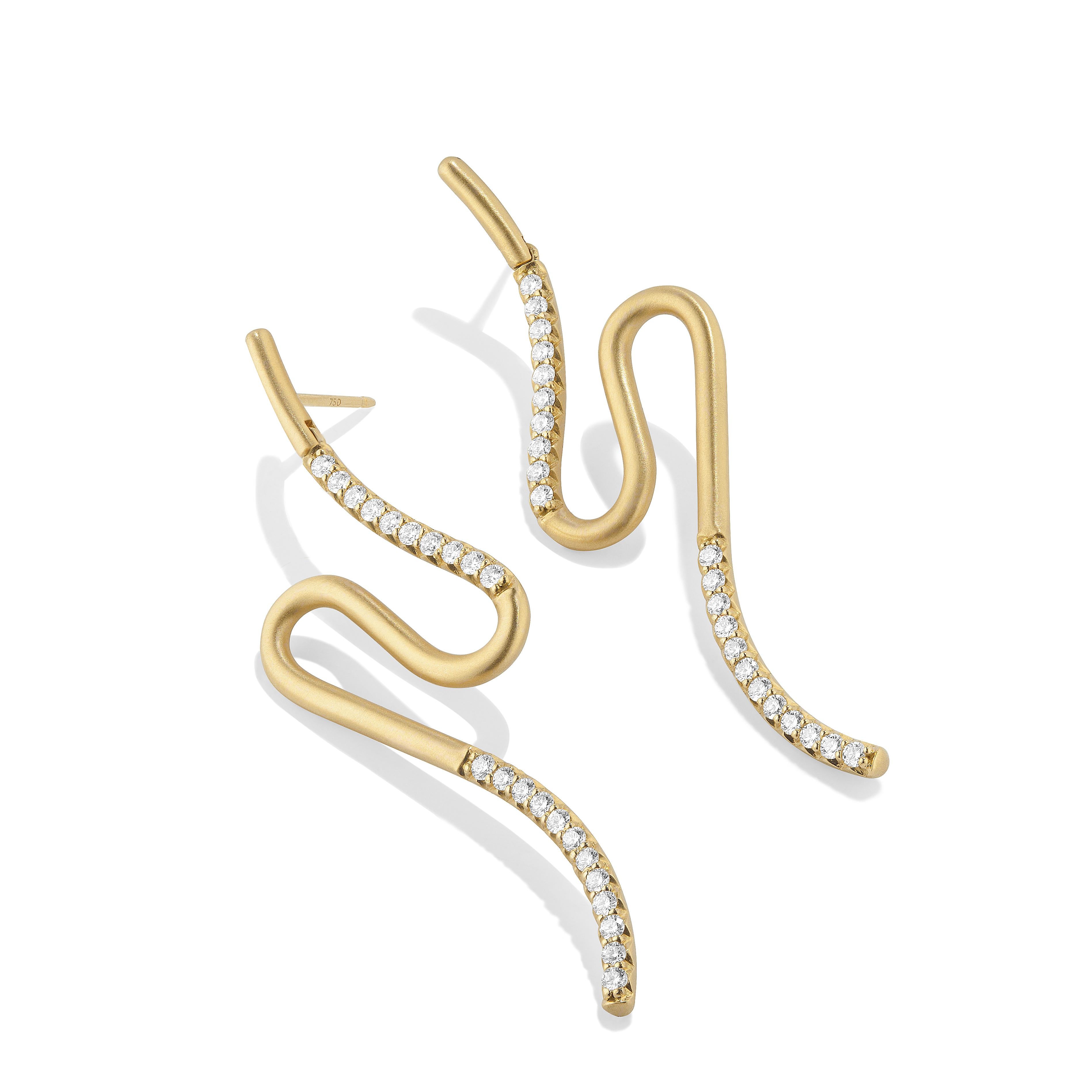 These Stunning Dangle Brushstroke Large Diamond Earrings No. 52 are Inspired by the freedom and spontaneity of modern art, Brushstroke brings a fresh, painterly perspective to the art of accessorizing. Each style is numbered individually like