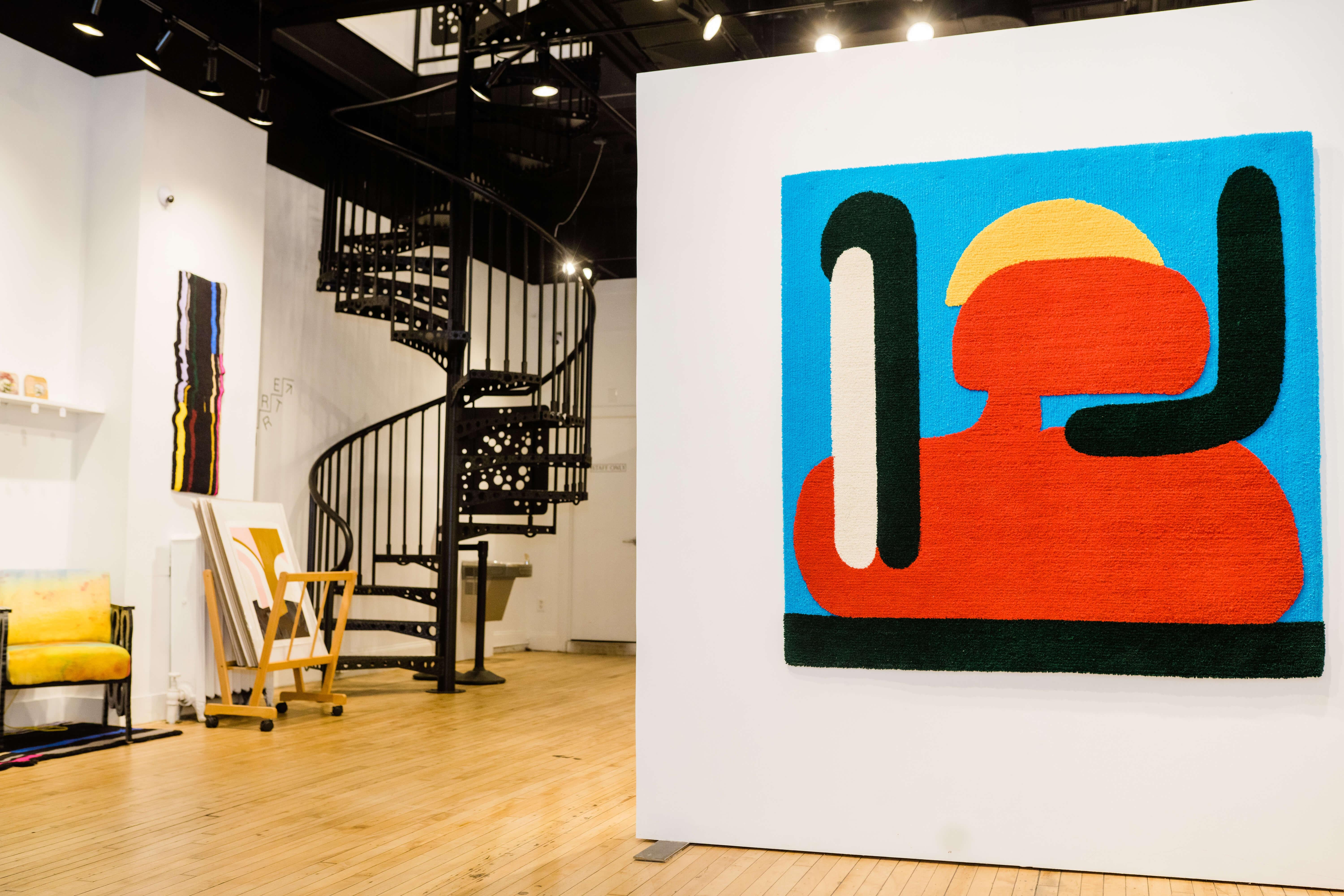 Pinselstrich-Motivteppich, Bunter Abstrakter Tuftingteppich (klein) (Wolle) im Angebot