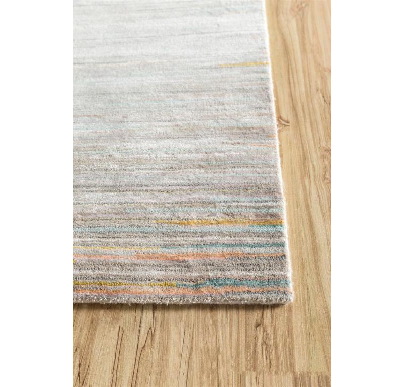 Modern Brushstrokes of Brilliance White & Cool Aqua 168x240 cm Handknotted Rug For Sale