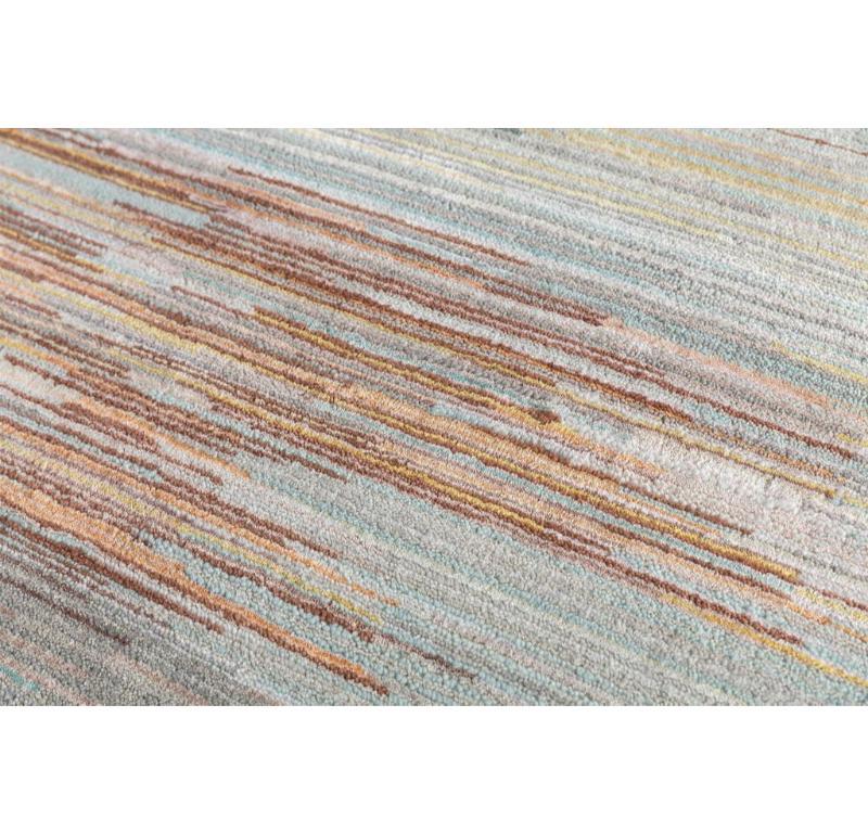 Indian Brushstrokes of Brilliance White & Cool Aqua 168x240 cm Handknotted Rug For Sale