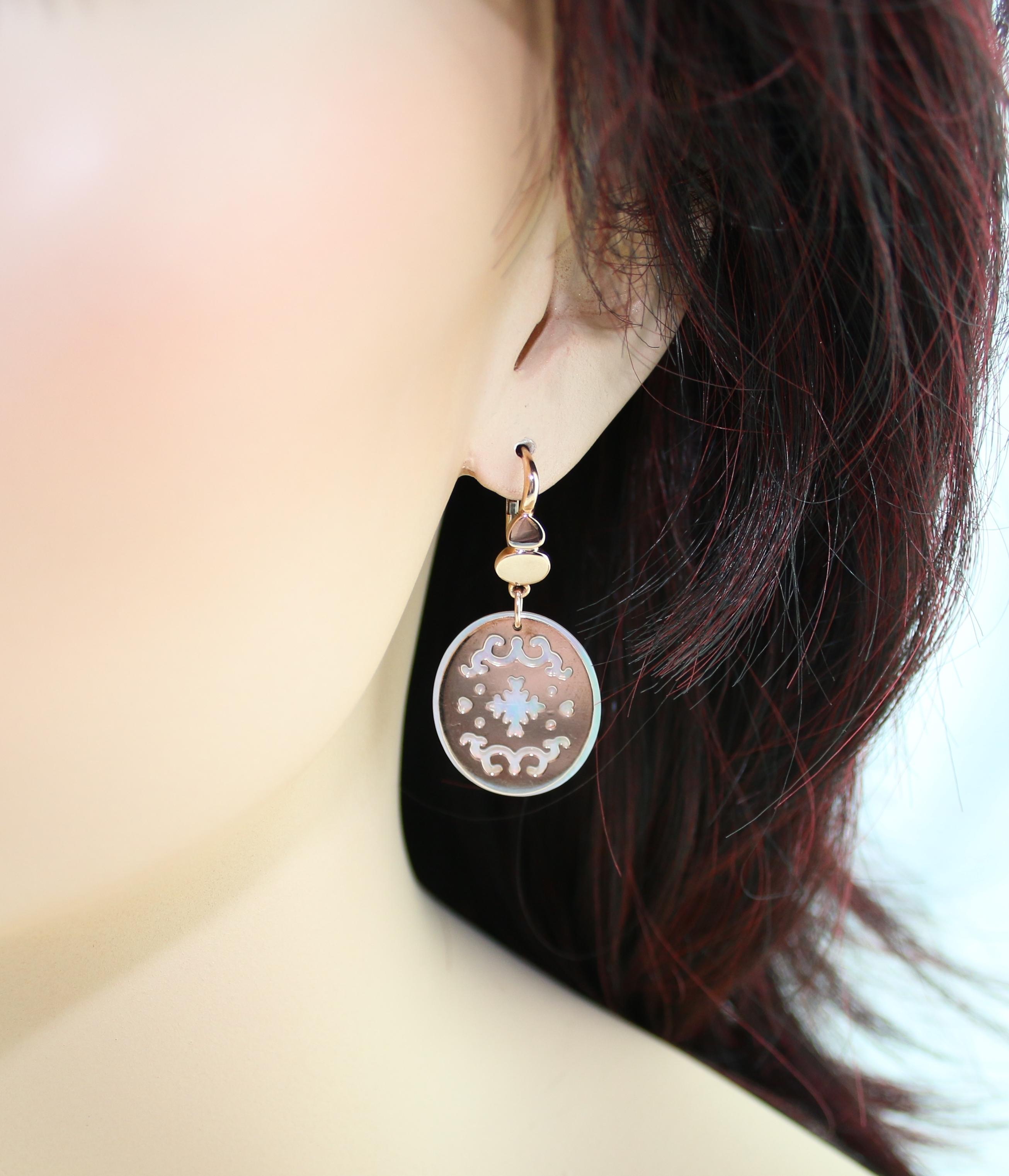 Brusi Jewelry Mother of Pearl and Rose Gold Drop Earrings For Sale 1