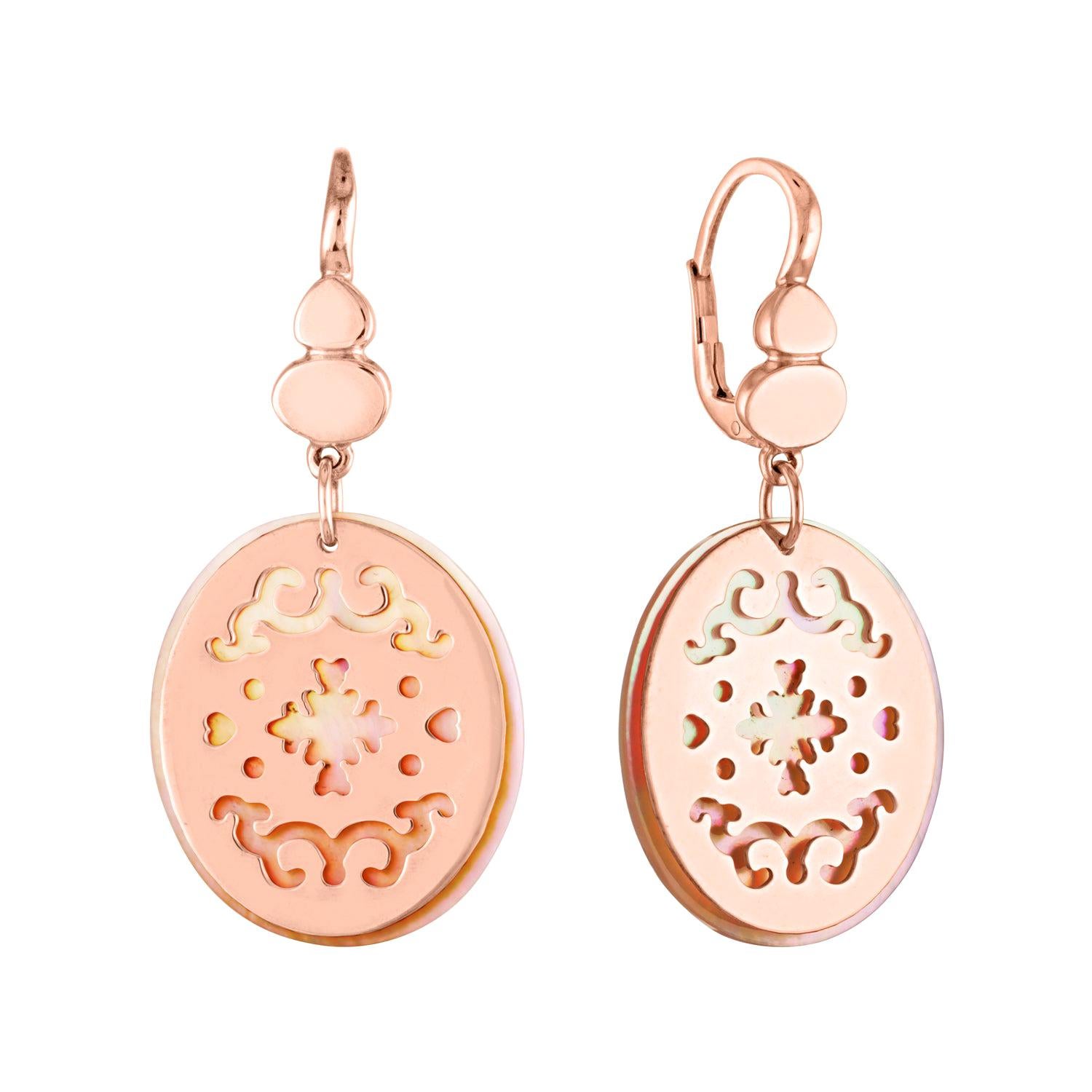 Brusi Jewelry Mother of Pearl and Rose Gold Drop Earrings For Sale