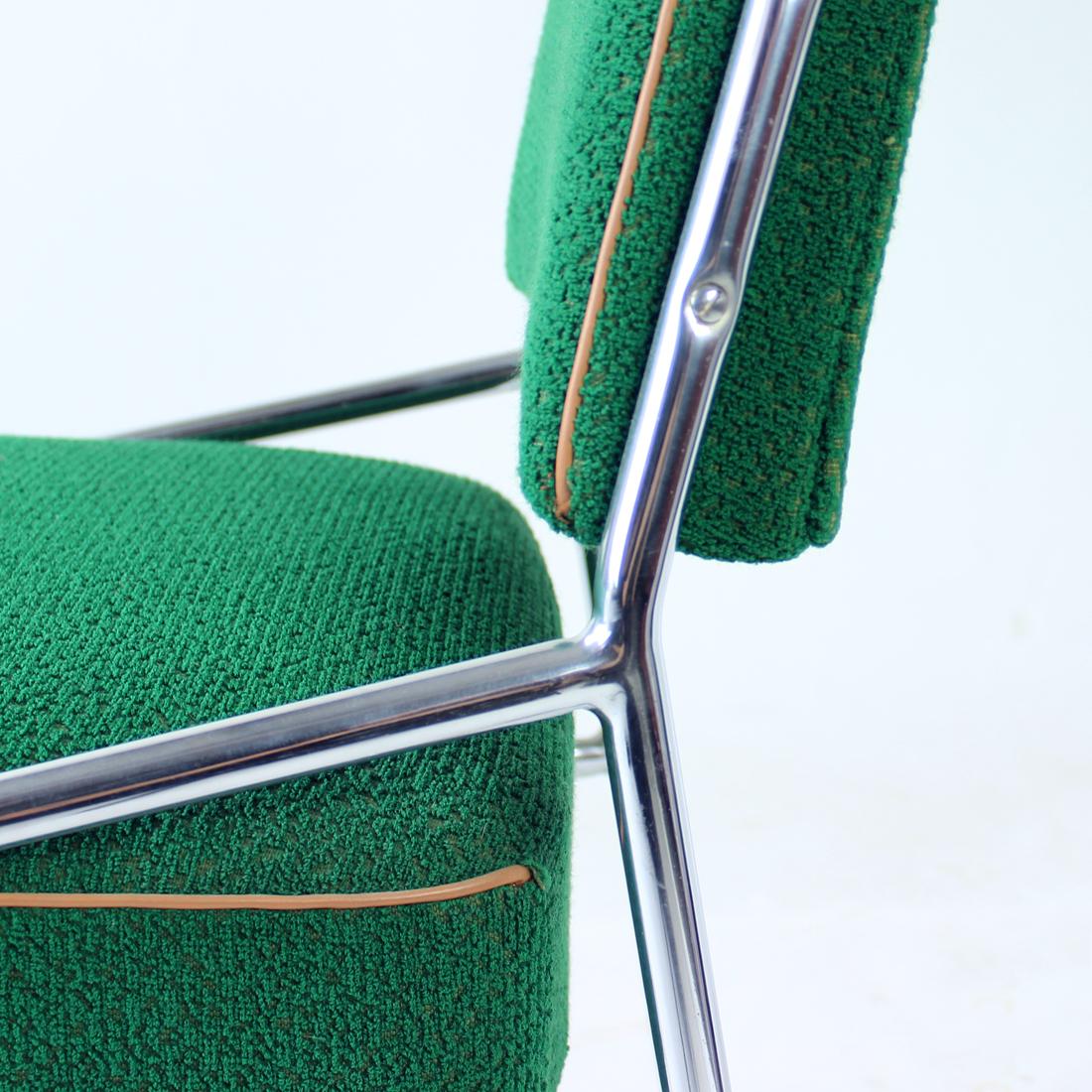 Brussel Dining Chairs in Chrome & Green Fabric, Czechoslovakia 1960s, Set of 4 For Sale 5