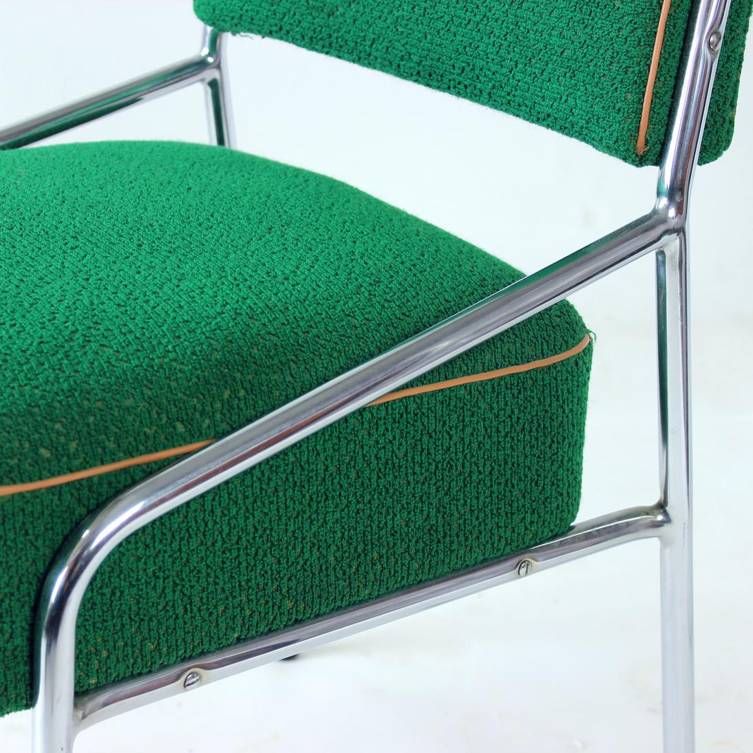 Brussel Dining Chairs in Chrome & Green Fabric, Czechoslovakia 1960s, Set of 4 9