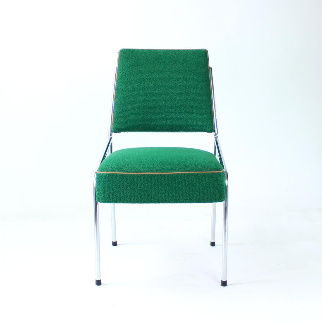 Brussel Dining Chairs in Chrome & Green Fabric, Czechoslovakia 1960s, Set of 4 In Excellent Condition In Zohor, SK