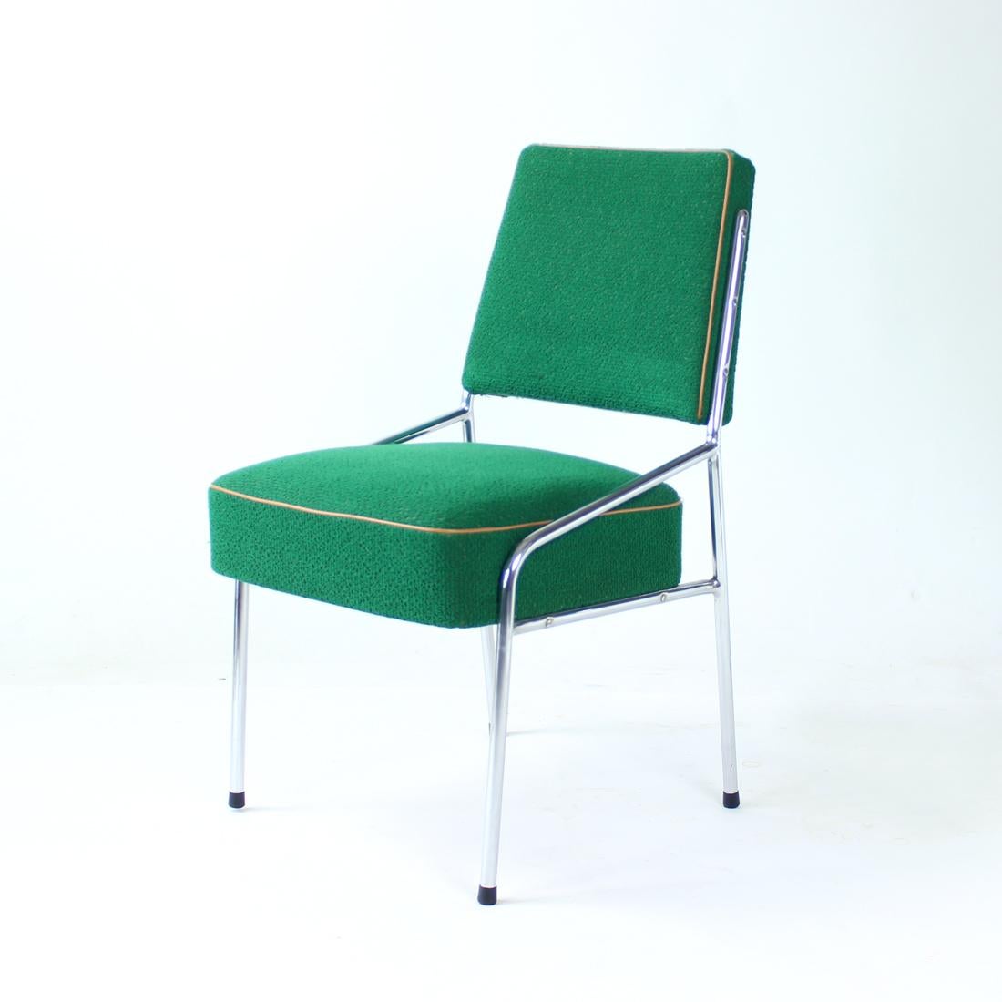 Mid-20th Century Brussel Dining Chairs in Chrome & Green Fabric, Czechoslovakia 1960s, Set of 4 For Sale