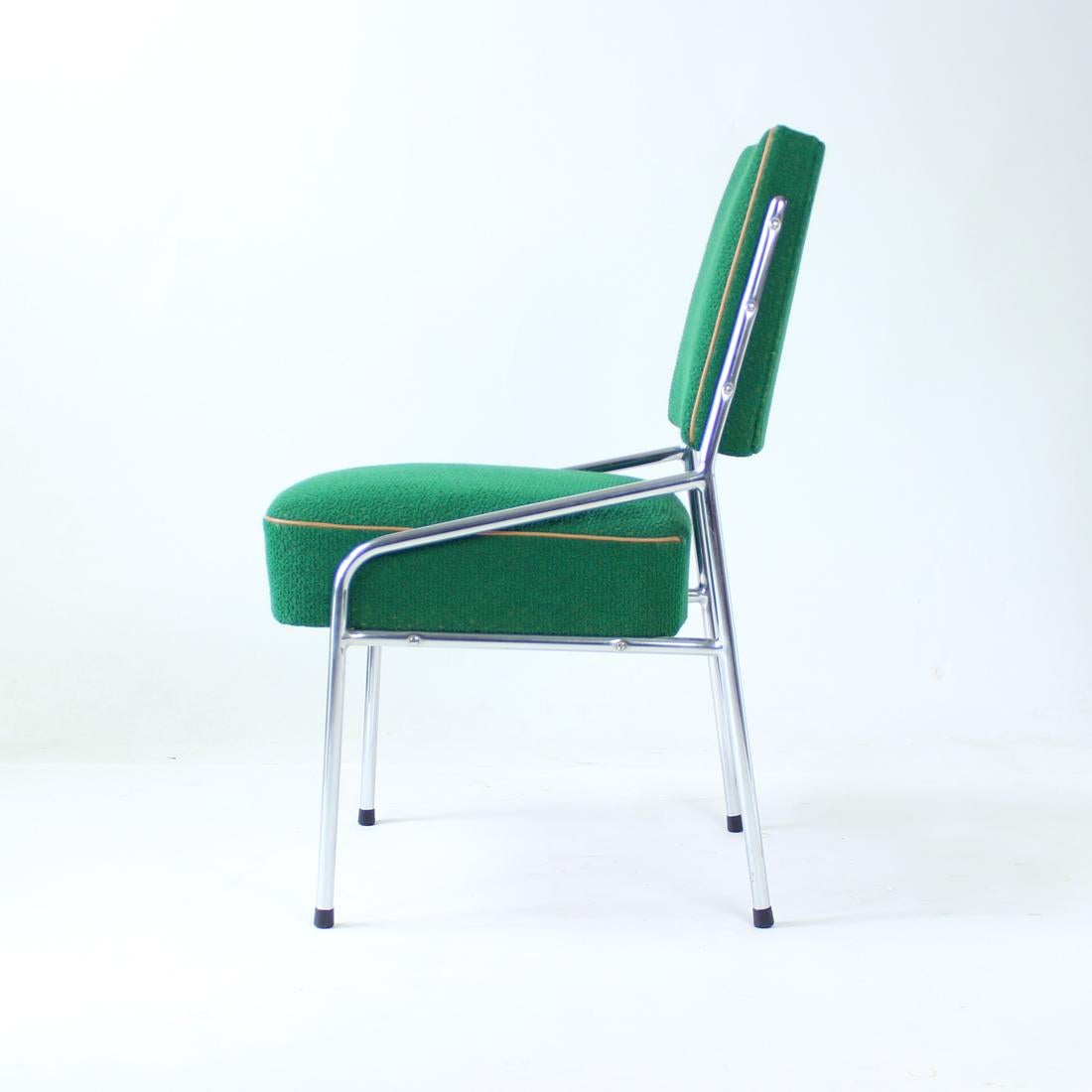 Brussel Dining Chairs in Chrome & Green Fabric, Czechoslovakia 1960s, Set of 4 1