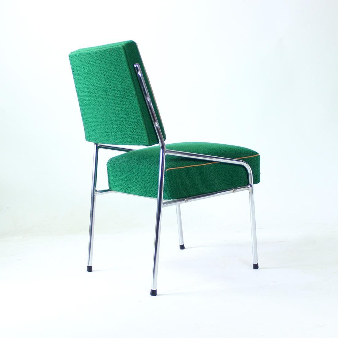 Brussel Dining Chairs in Chrome & Green Fabric, Czechoslovakia 1960s, Set of 4 2