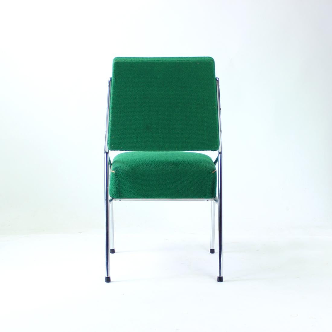 Brussel Dining Chairs in Chrome & Green Fabric, Czechoslovakia 1960s, Set of 4 For Sale 4