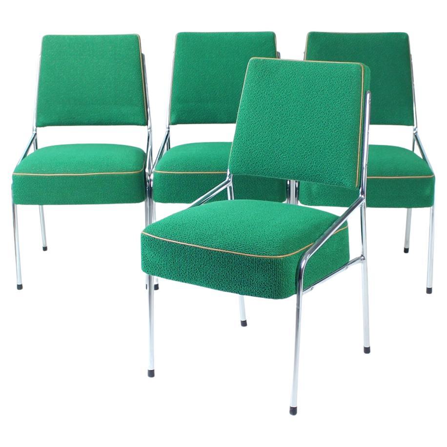 Brussel Dining Chairs in Chrome & Green Fabric, Czechoslovakia 1960s, Set of 4