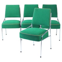 Chaises de salle à manger de Bruxelles en chrome et tissu vert, Tchécoslovaquie, ensemble de 4 pièces