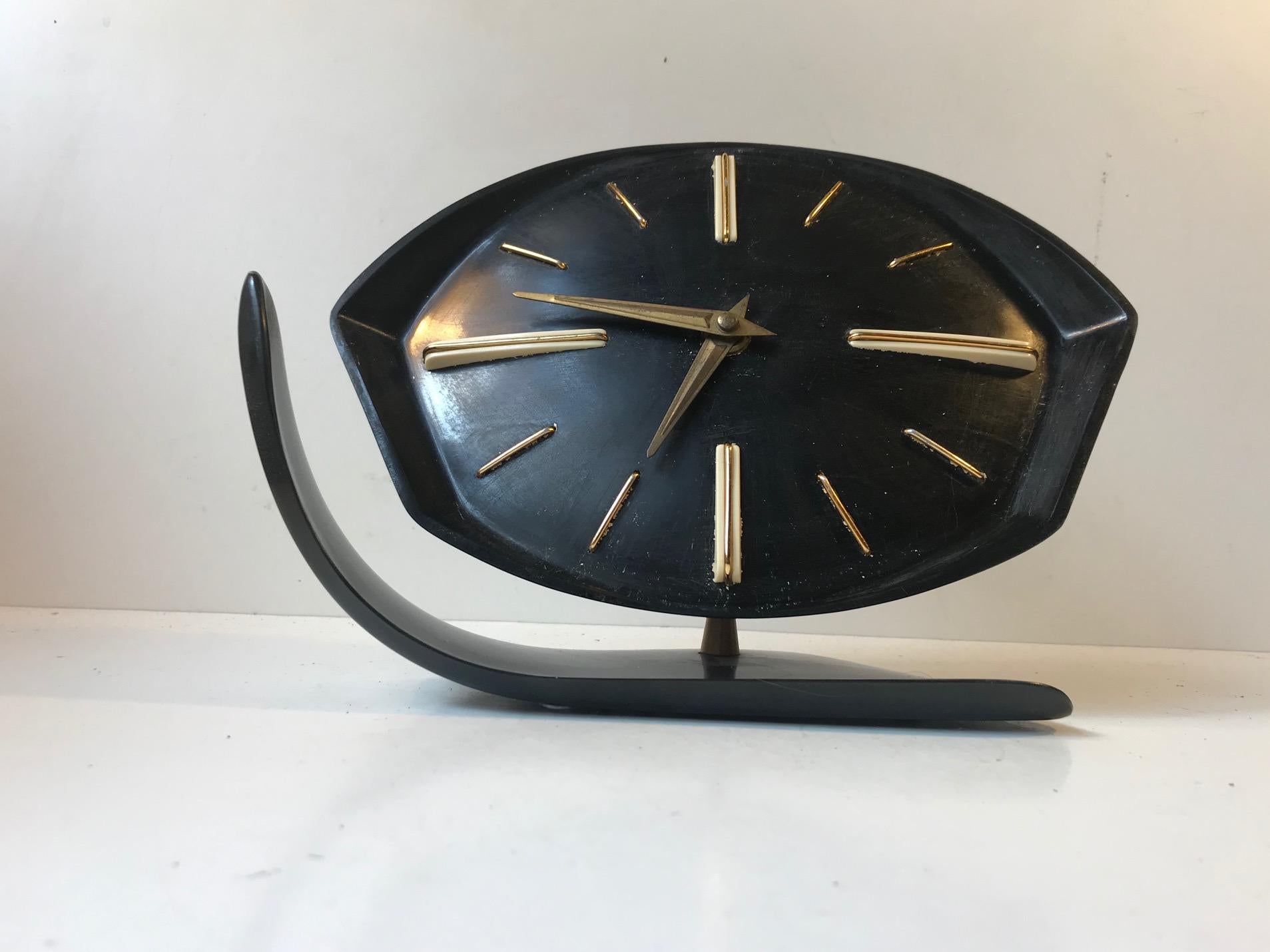 Mid-Century Modern Brussel Mechanical Table Clock in Black Bakelite, 1950s