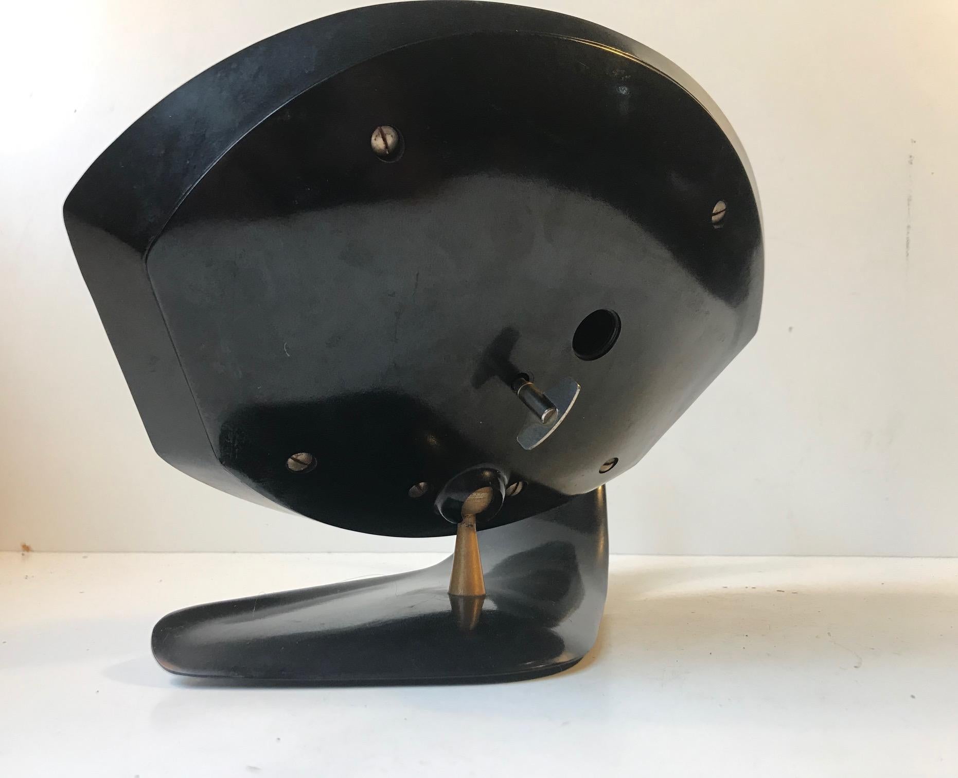 Belgian Brussel Mechanical Table Clock in Black Bakelite, 1950s