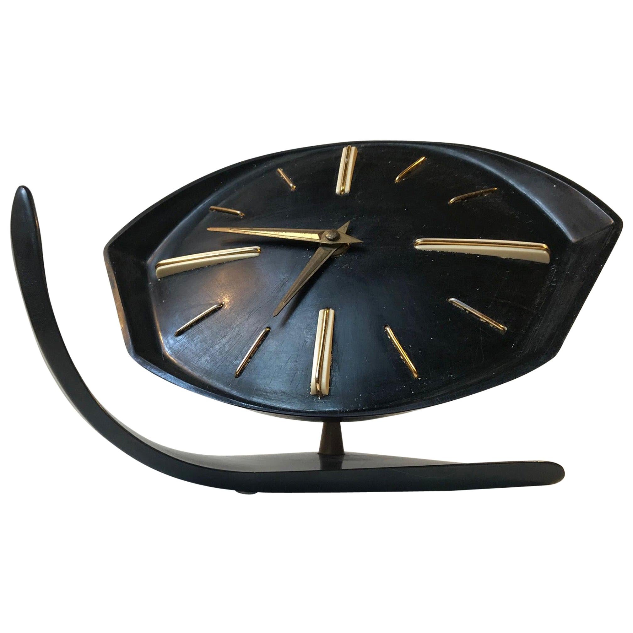 Brussel Mechanical Table Clock in Black Bakelite, 1950s