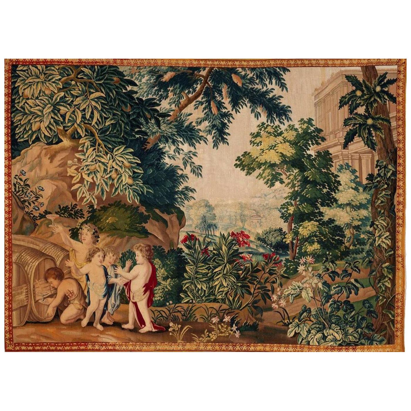 Brüsseler Bacchanale-Wandteppich aus dem 18. Jahrhundert, um 1760, 2,13 m x 2,13 m
