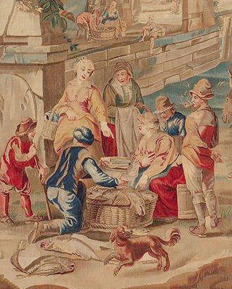 Brussels 18th Century Tapestry Teniers, Marché Poisson 12'6 x 8'6  For Sale 7