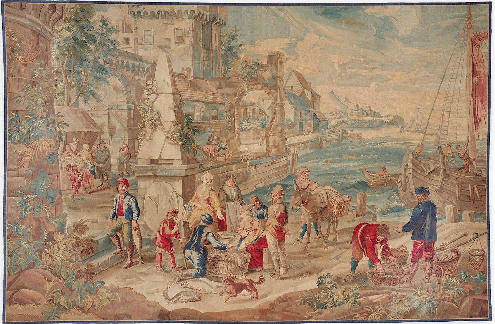 Brussels 18th Century Tapestry Teniers, Marché Poisson 12'6 x 8'6  For Sale 9
