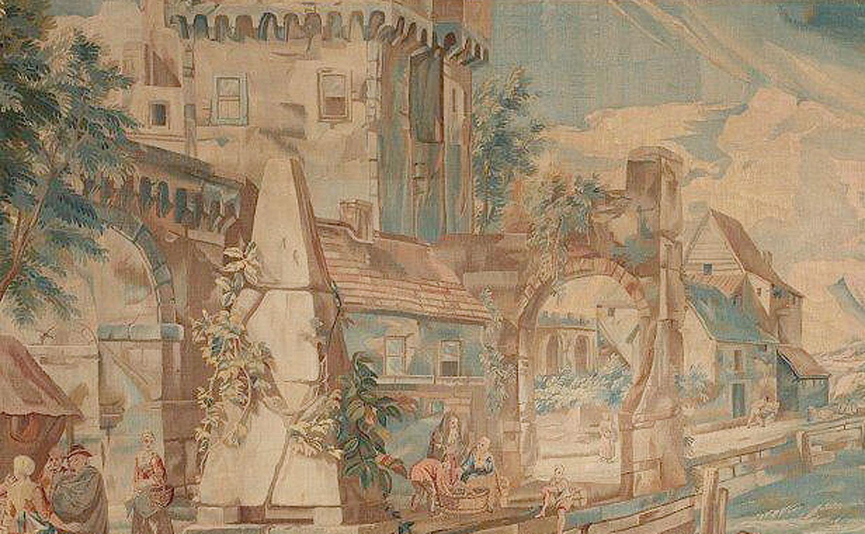 18th Century and Earlier Brussels 18th Century Tapestry Teniers, Marché Poisson 12'6 x 8'6  For Sale