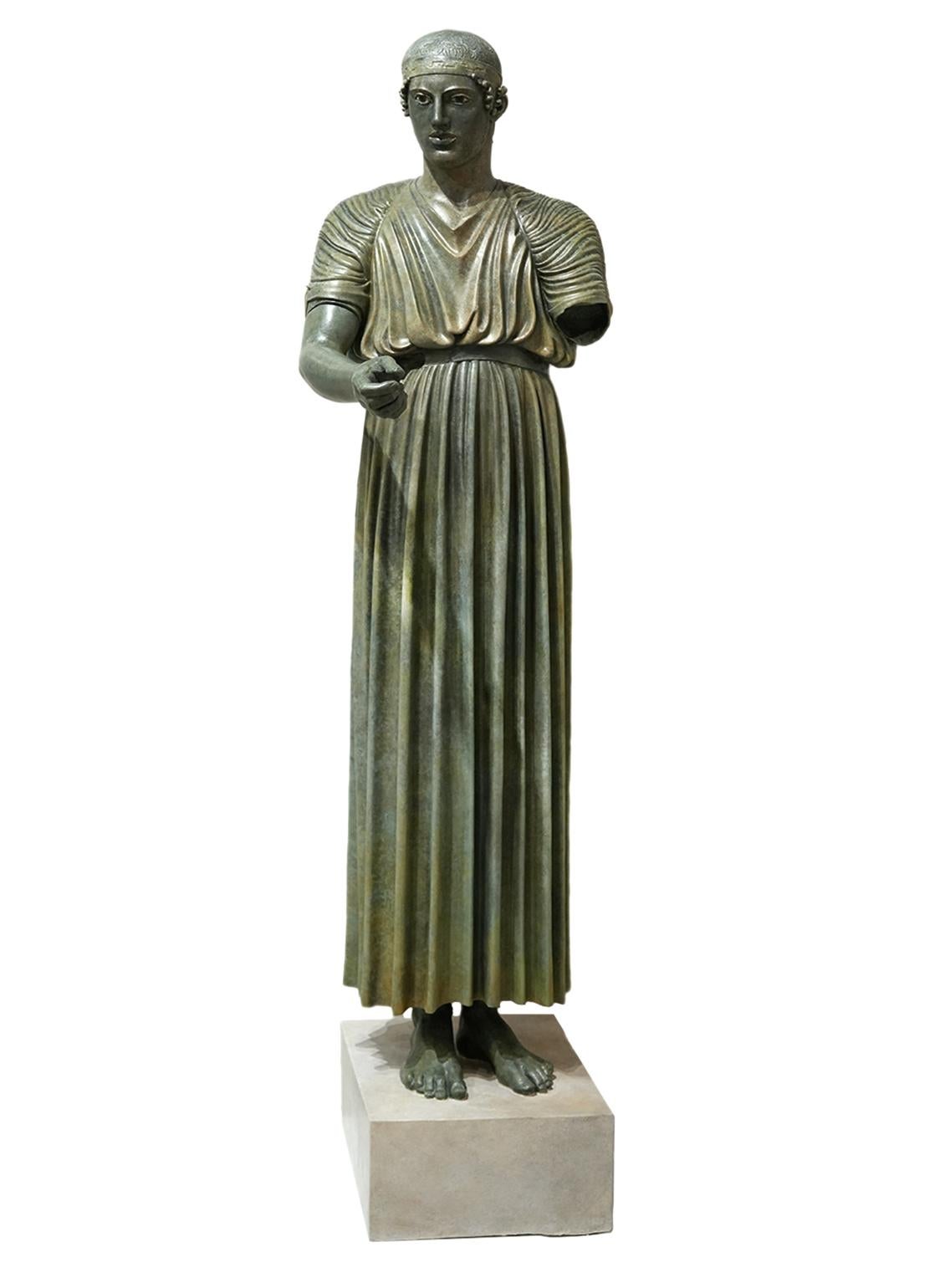 Brussels Atelier de Moulages Figurative Sculpture - Charioteer of Delphi Life-size Plaster Cast with Original Bronze Inspired Patina