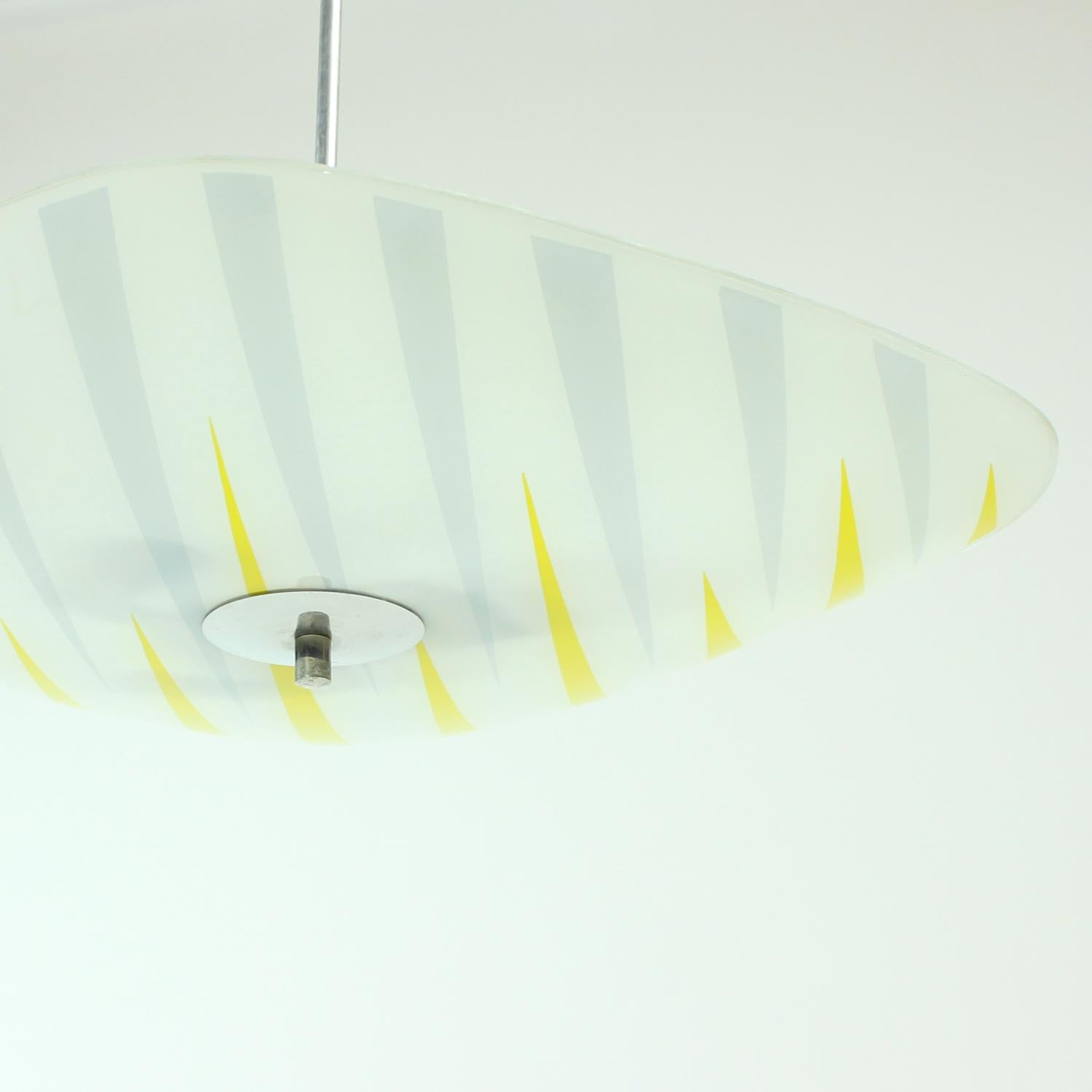 Mid-20th Century Brussels Era Glass Plate Light in Yellow and Gray Stripes, Napako, circa 1960 For Sale