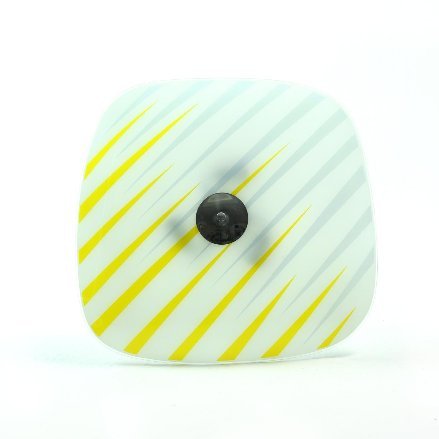 Brussels Era Glass Plate Light in Yellow and Gray Stripes, Napako, circa 1960 For Sale 1